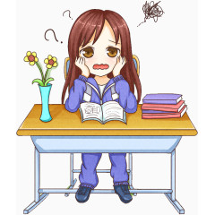 学习的小女孩卡通手绘装饰元素