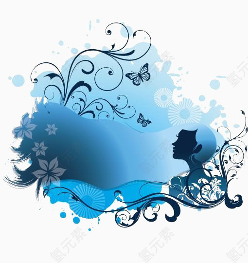 飞舞的蝴蝶淡蓝色涂鸦矢量素材