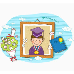 卡通男生毕业照片矢量素材