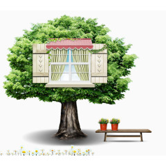 创意树窗户家居素材