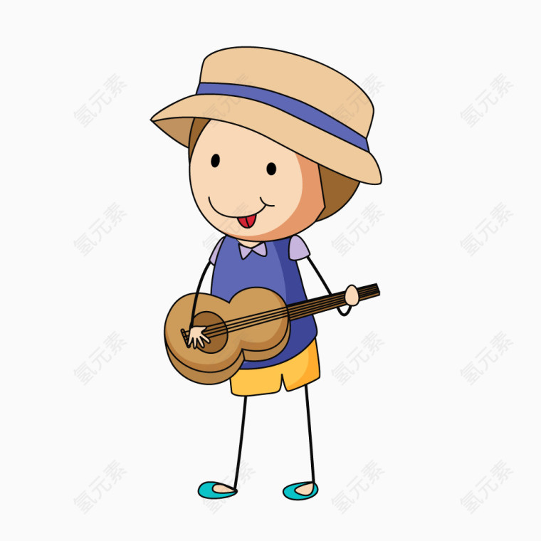 卡通弹吉他的小孩