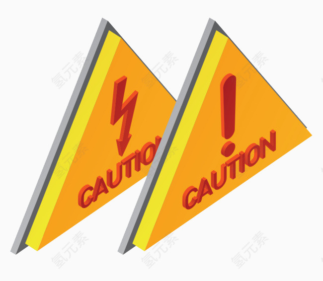 卡通黄色警示牌