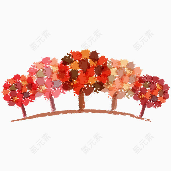 手绘水彩红色树木png图片