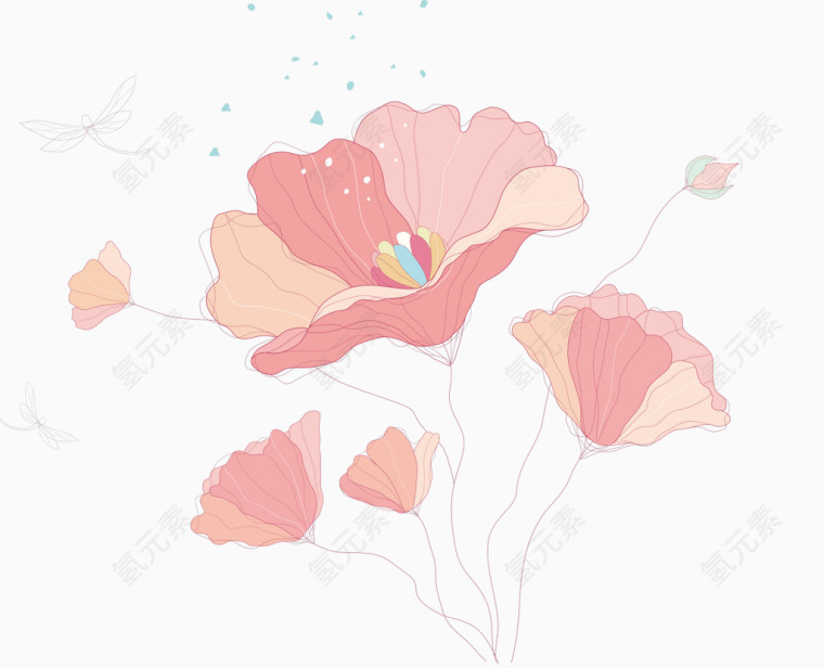 手绘绽放的花朵