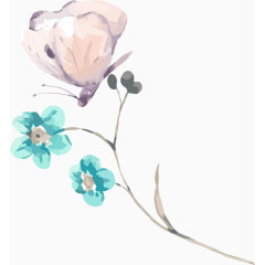 卡通手绘蓝色水彩花朵