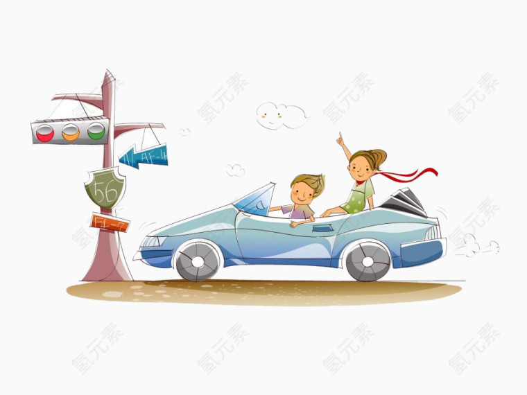 唯美风手绘插画汽车出行