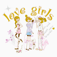 卡通图案人物印花设计矢量