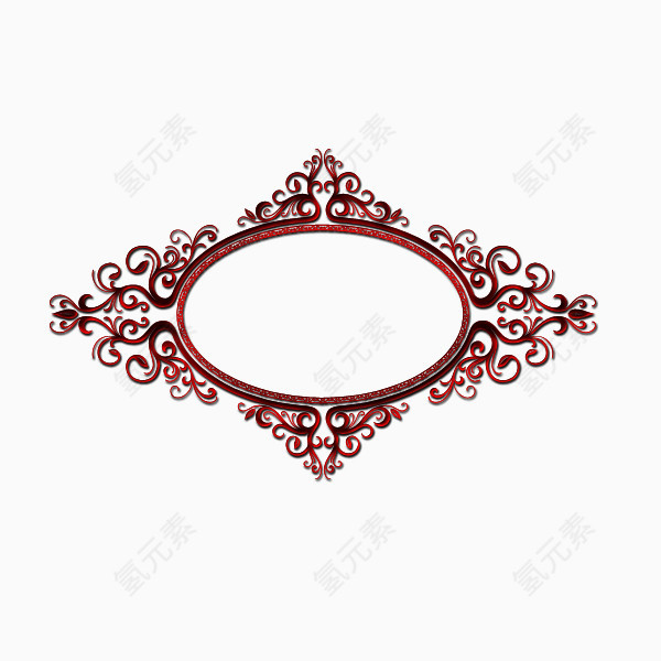 砖红色欧式花纹椭圆边框