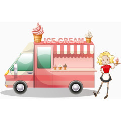 矢量冰淇淋快餐车与美女素材