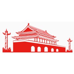 红色剪纸天安门