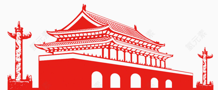 红色剪纸天安门