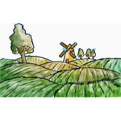 矢量彩绘乡村风景