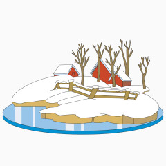 卡通手绘一片雪地房屋