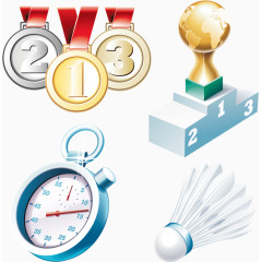 金牌秒表羽毛球卡通手绘装饰元素