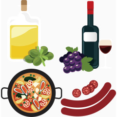 西班牙海鲜烩饭西班牙火腿肠橄榄油图标元素