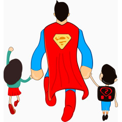 父亲节元素超人爸爸和他的孩子装饰元素