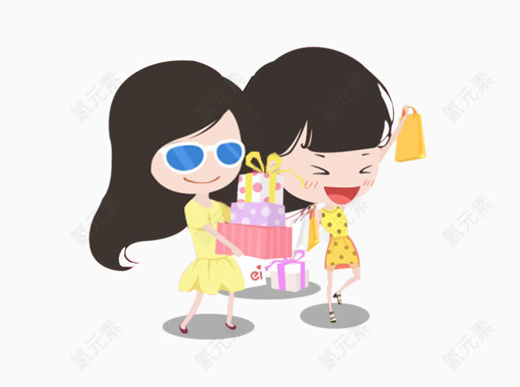 卡通人物素材购物女孩