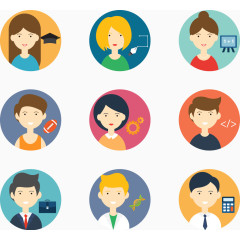 9款不同职业的人物头像矢量图