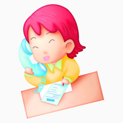 卡通打电话的女孩