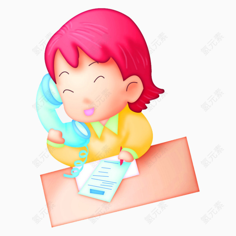 卡通打电话的女孩