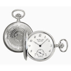 天梭银色雕花怀表