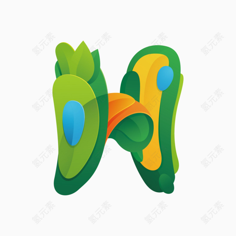 绿色可爱卡通字母字体H