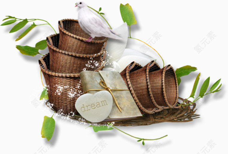 落在篮子上的小鸟