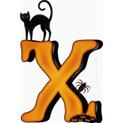 万圣节猫咪英文字体字母x