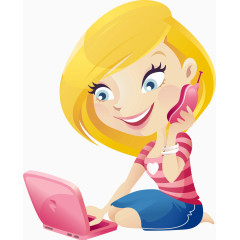 打电话的卡通女孩