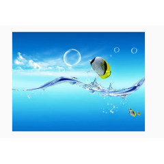 矢量蓝色鱼儿游泳场景