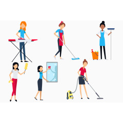 手绘女士做家务