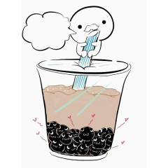 卡通红豆奶茶免抠素材