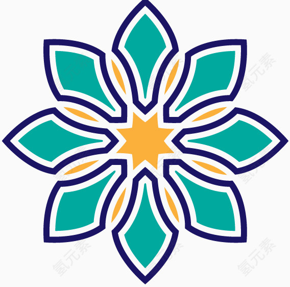 绿色蓝边花形状
