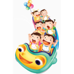 坐车欢呼的小孩子