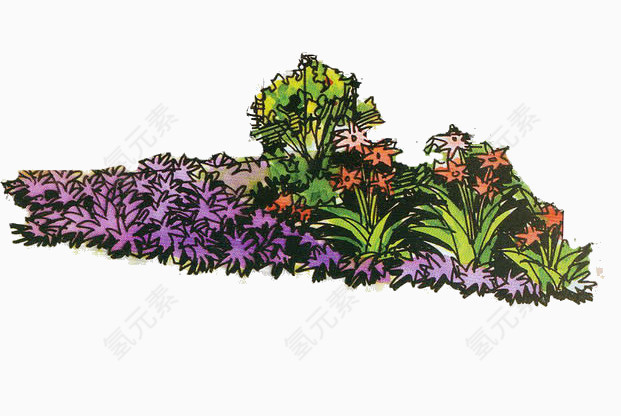 紫色小花手绘风景
