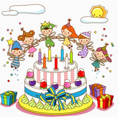 卡通小孩庆祝生日