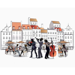 咖啡馆内的音乐演奏乐队