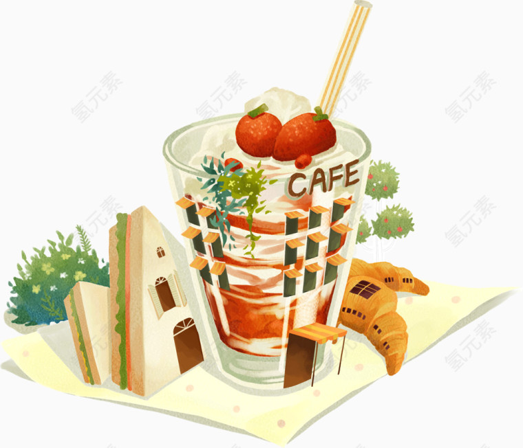 手绘风格奶茶房子
