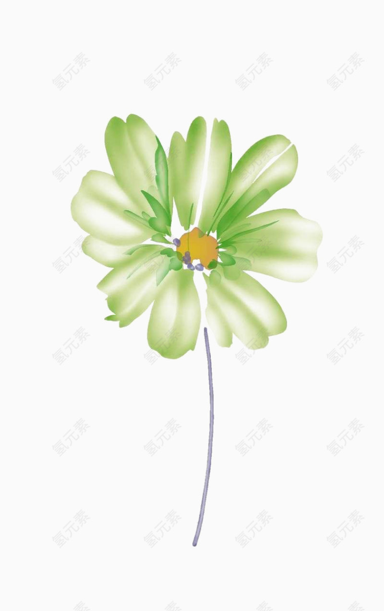 绿色花朵水墨花朵素材