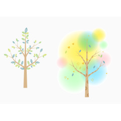 手绘简约清新树木春天风景