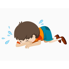 卡通手绘趴地上哭的男孩 