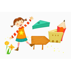 卡通手绘人物儿童女孩铅笔