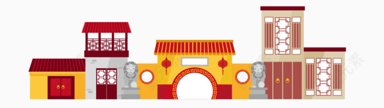 卡通年货节春节素材景点