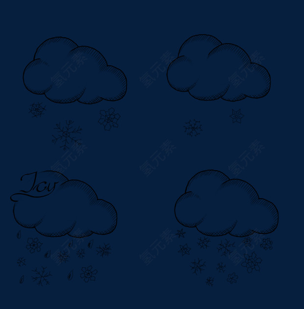 手绘下雪云朵