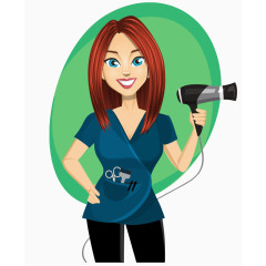 卡通手绘红色发型美女发型师