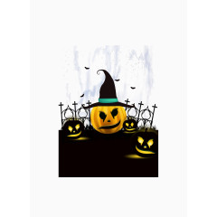 万圣节晚会的海报南瓜与女巫帽子