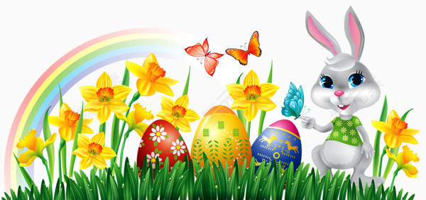 草丛中的兔子和彩蛋