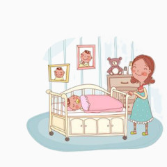 手绘卡通妈妈哄小孩子睡觉