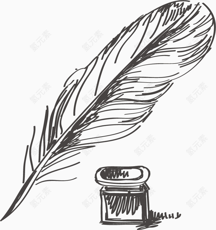 手绘复古羽毛笔 