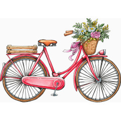 手绘红色自行车